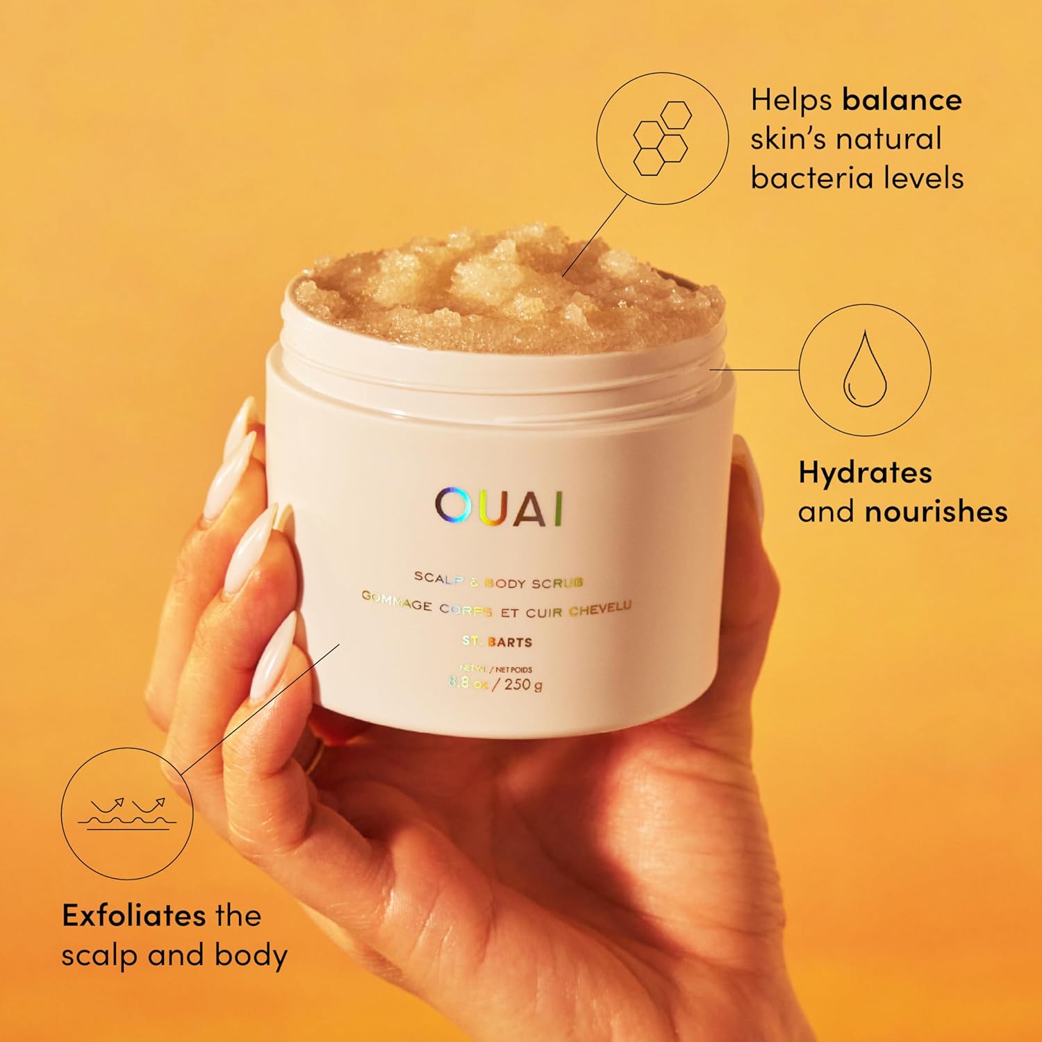 OUAI Scalp & Body Scrub, St. Barts - Coconut Oil Sugar Scrub & Scalp Exfoliator | 8.8oz