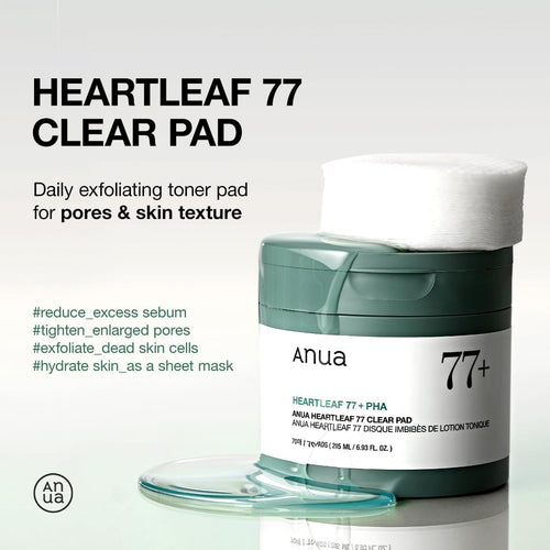 ANUA Heartleaf 77 Toner Pads - Mild Exfoliating Pads for Glass Skin, 70 Pads