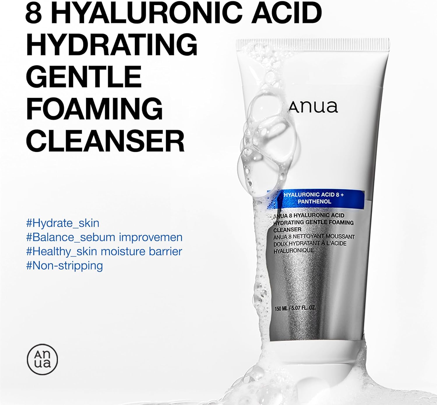 ANUA Hydrating Gentle Foaming Cleanser - Hyaluronic Acid Face Wash, 150 mL
