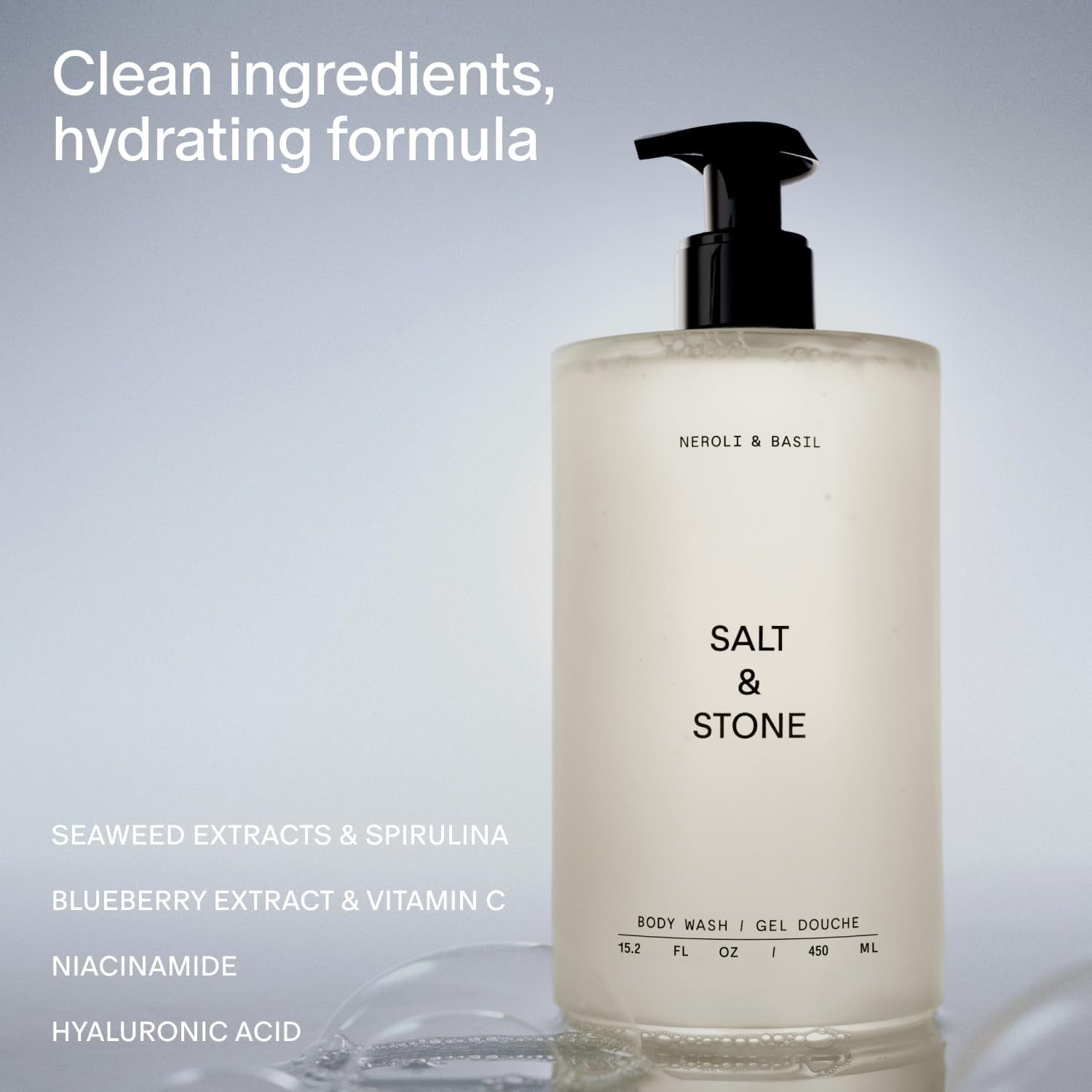 Salt & Stone Body Wash with Antioxidants for Deep Moisture | Neroli & Basil