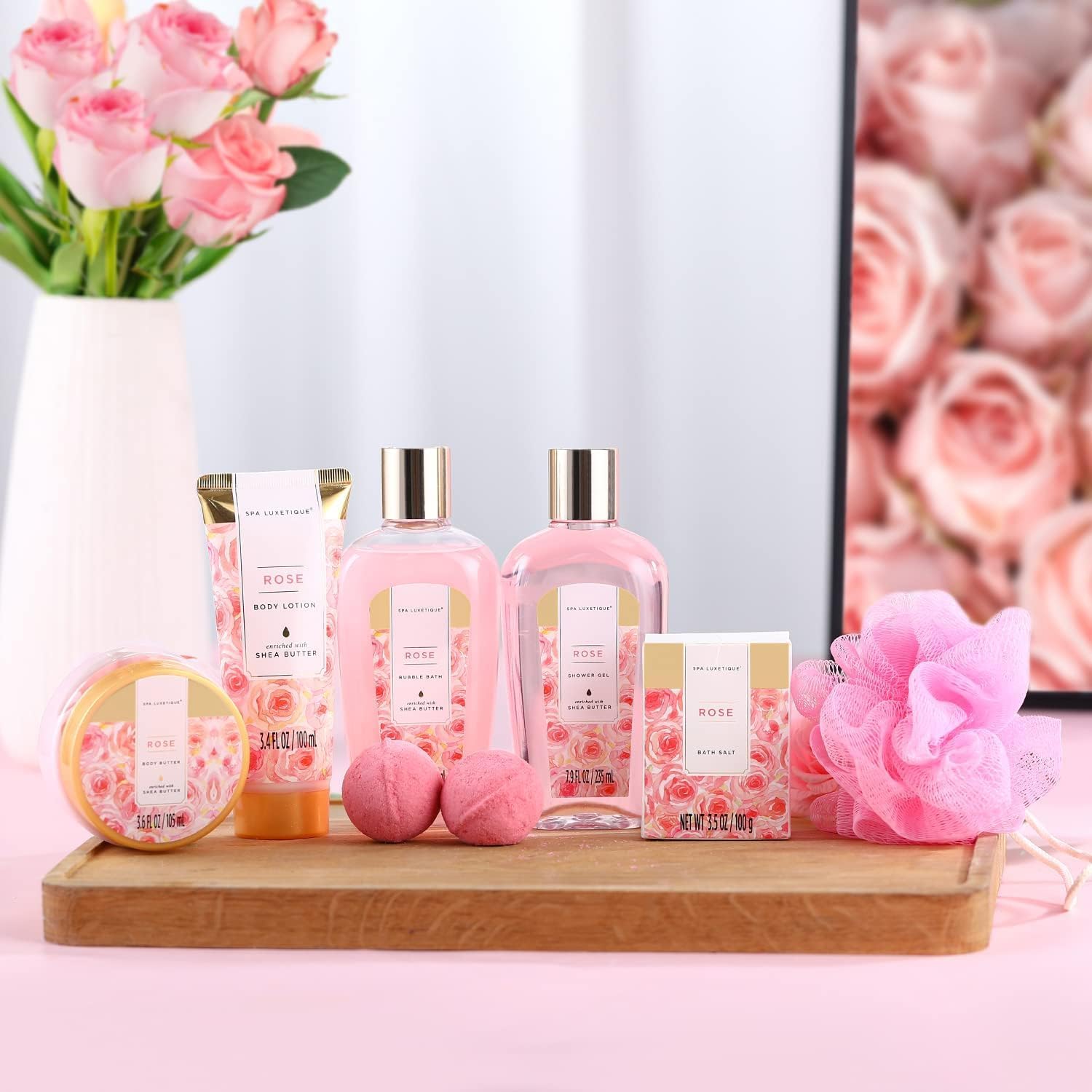 Spa Luxetique Spa Gift Set, 8pcs Rose Bath Gift Set