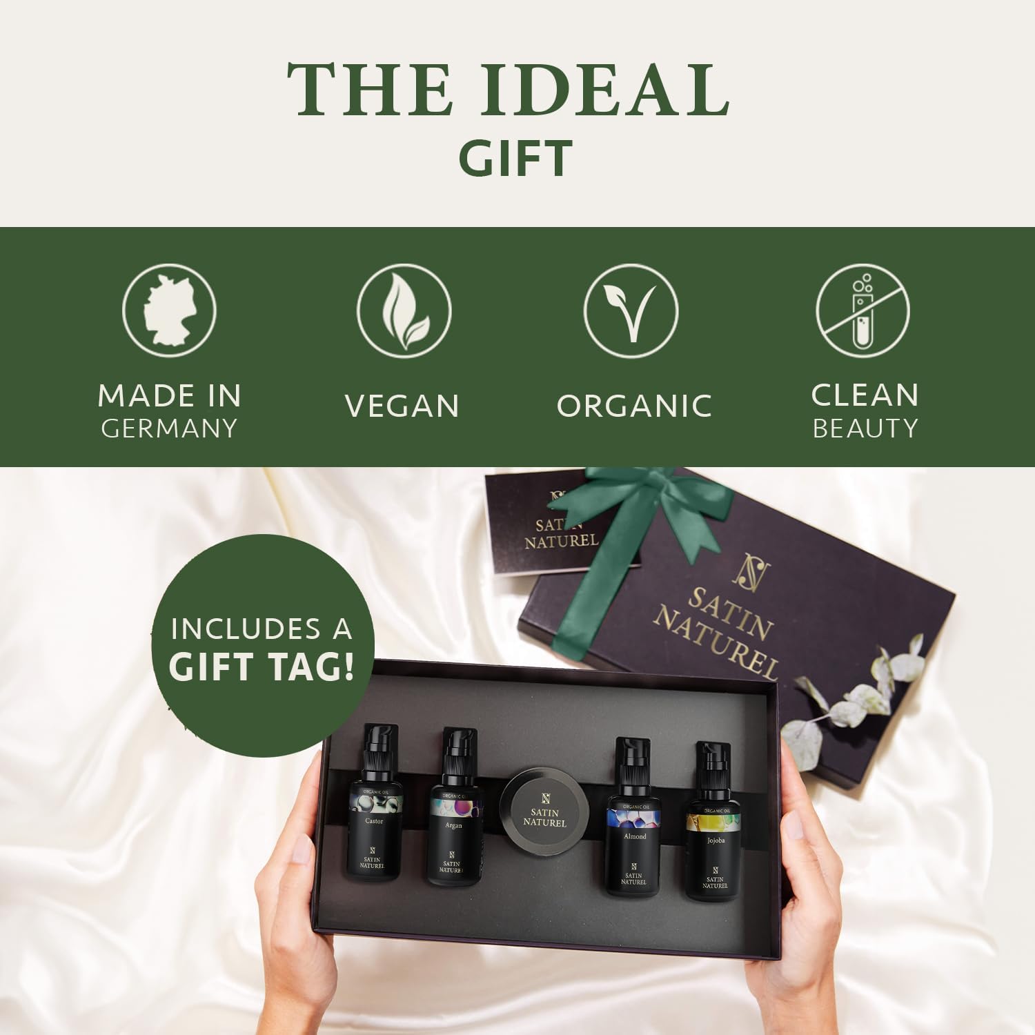 Satin Naturel Luxury Gift Set - 5 Organic Oils & Body Scrub