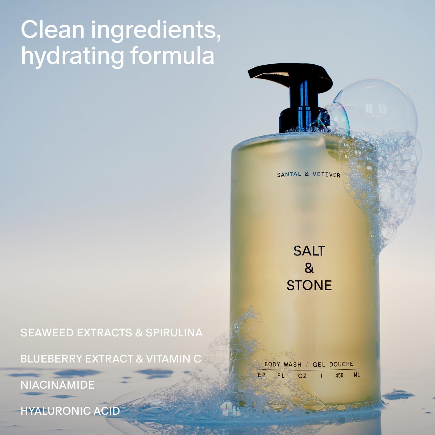 Salt & Stone Body Wash with Antioxidants for Deep Moisture | Sandalwood & Vetiver Refill