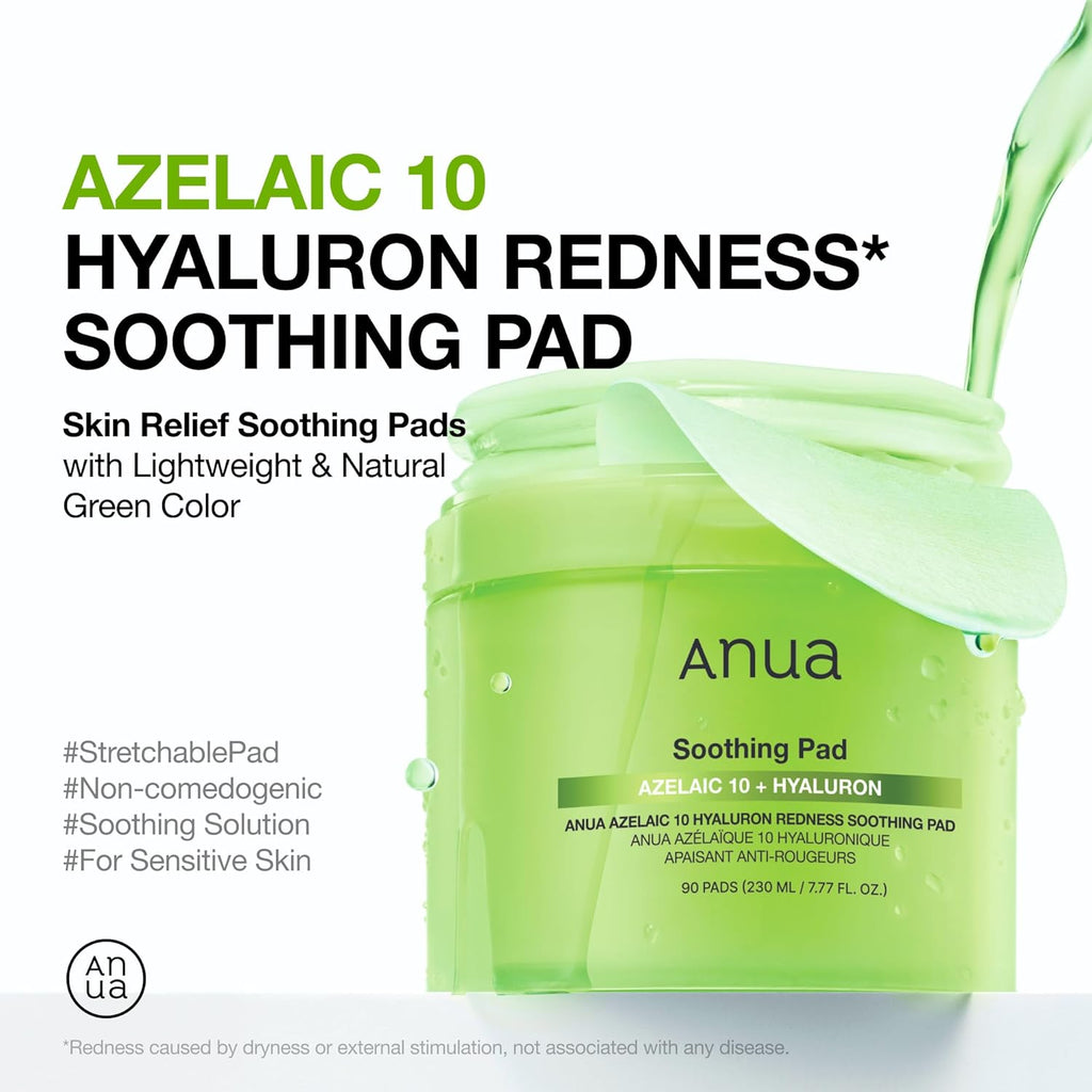 ANUA Azelaic 10 Hyaluron Redness Soothing Pads - Troubled & Spot Care, 90 Pads