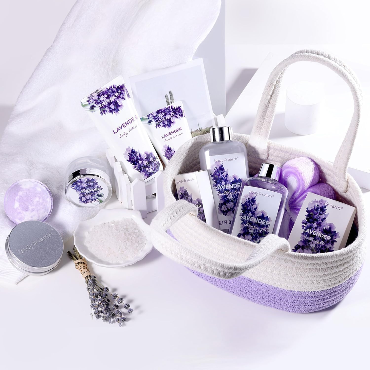 BODY & EARTH Lavender Spa Gift Set - 11 Piece Bath & Body Collection