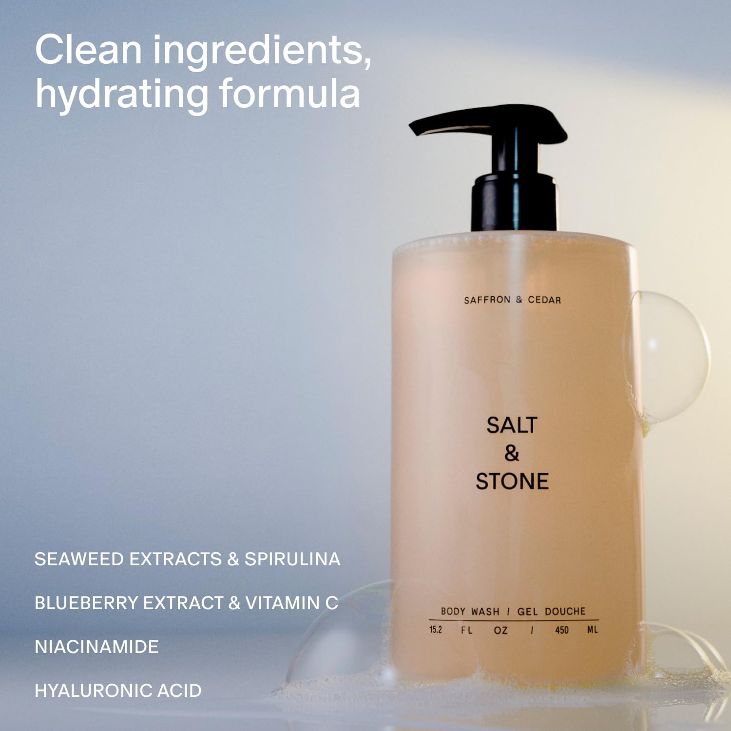 Salt & Stone Body Wash with Antioxidants for Deep Moisture | Saffron and Cedar Refill