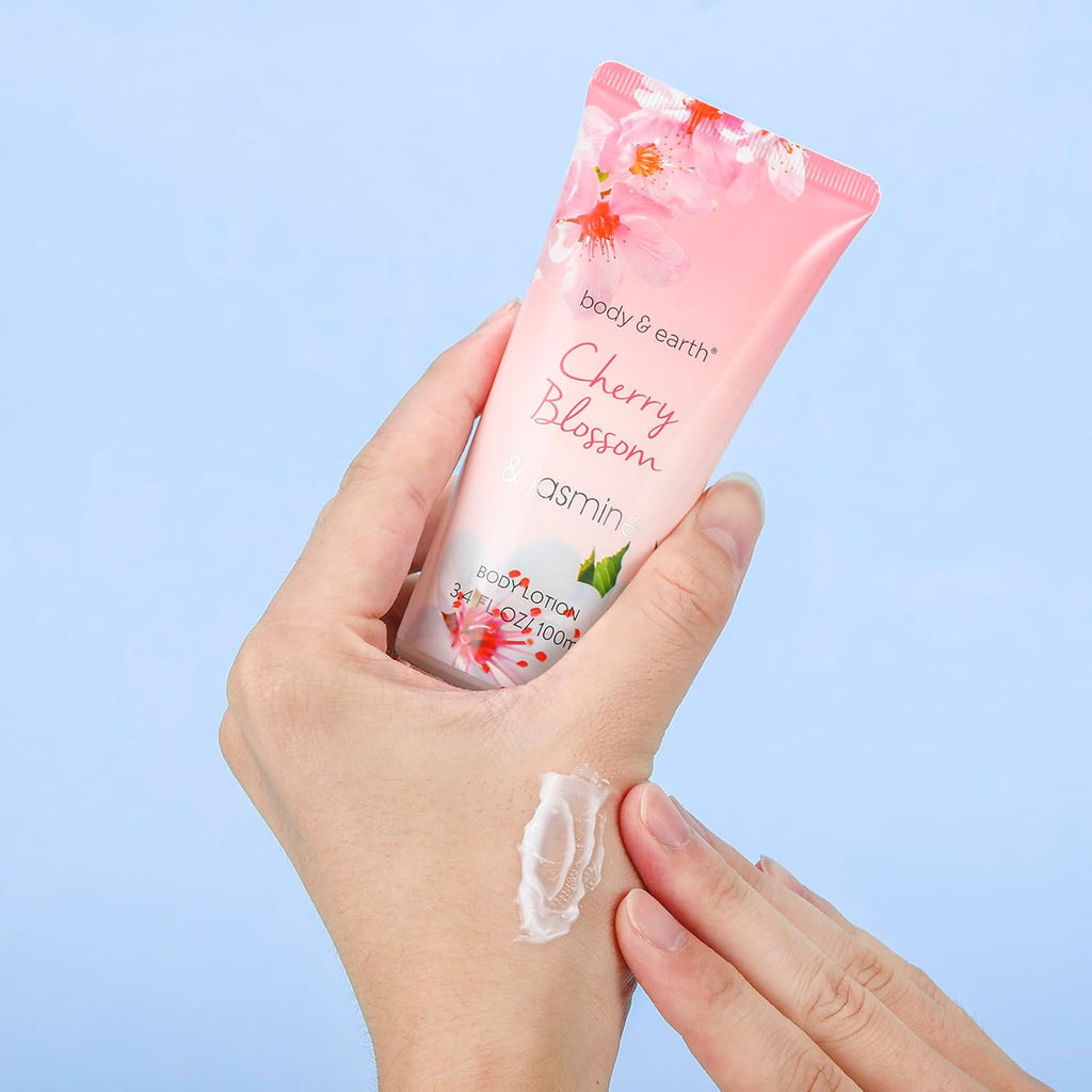 BODY & EARTH Cherry Blossom & Jasmine Spa Gift Set - 8 Piece Pamper Collection