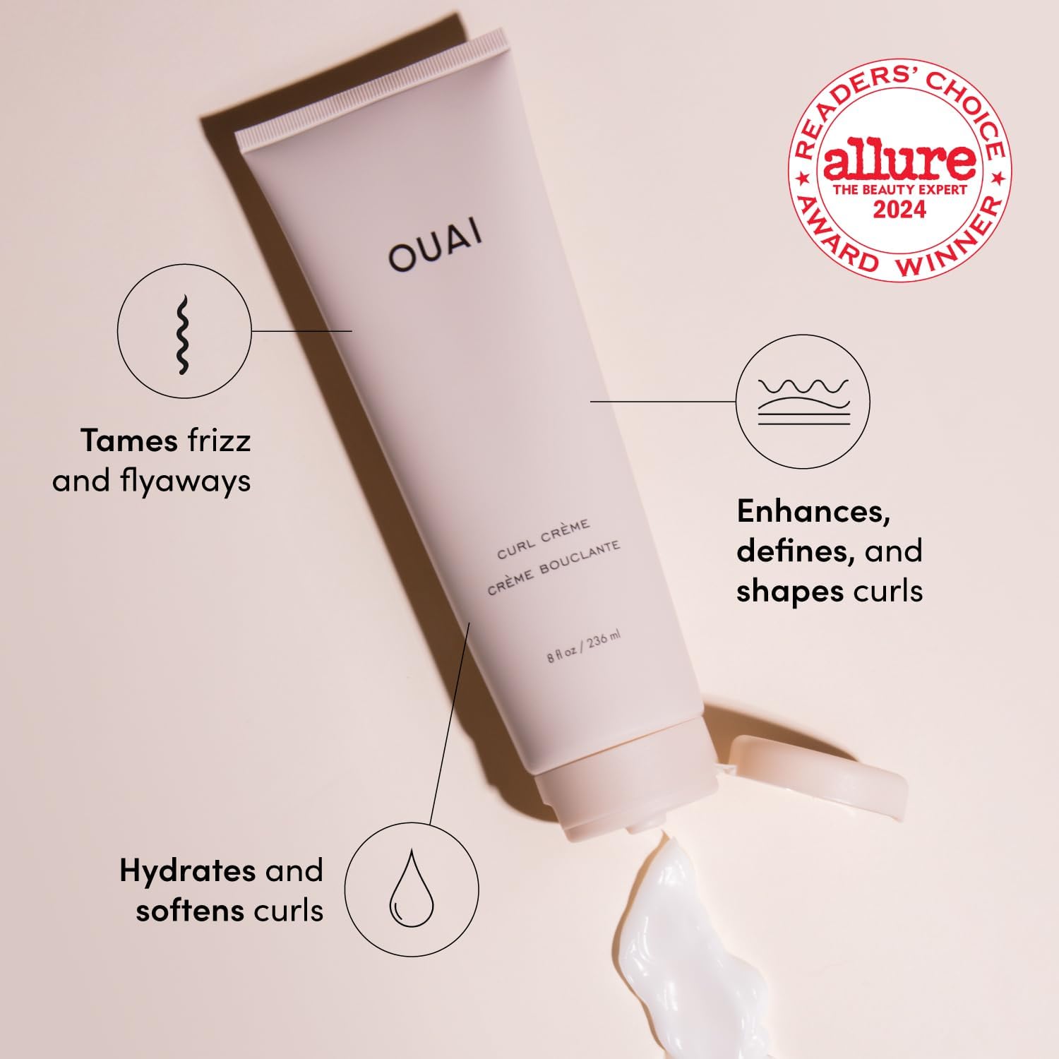 OUAI Curl Cream - Curl Defining Cream for Hydrated, Shiny Curls | 236ml