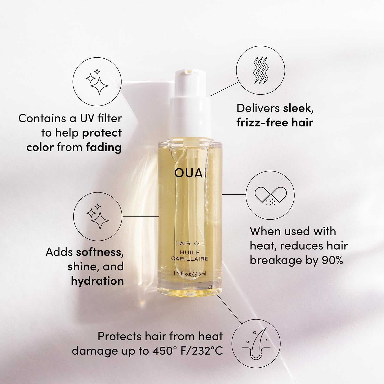 OUAI Hair Oil - Heat Protectant Oil for Frizz Control & Shine | 45ml