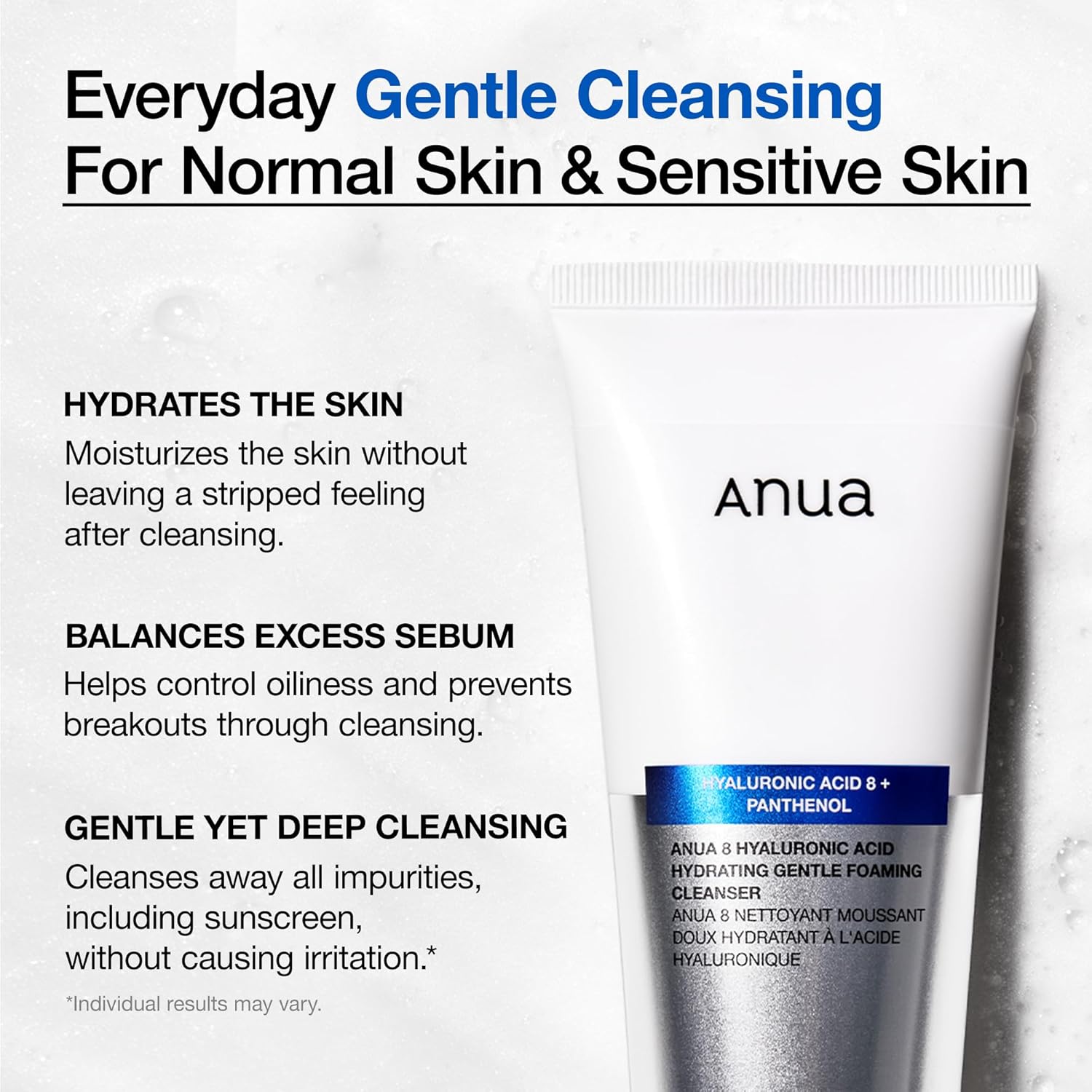 ANUA Hydrating Gentle Foaming Cleanser - Hyaluronic Acid Face Wash, 150 mL