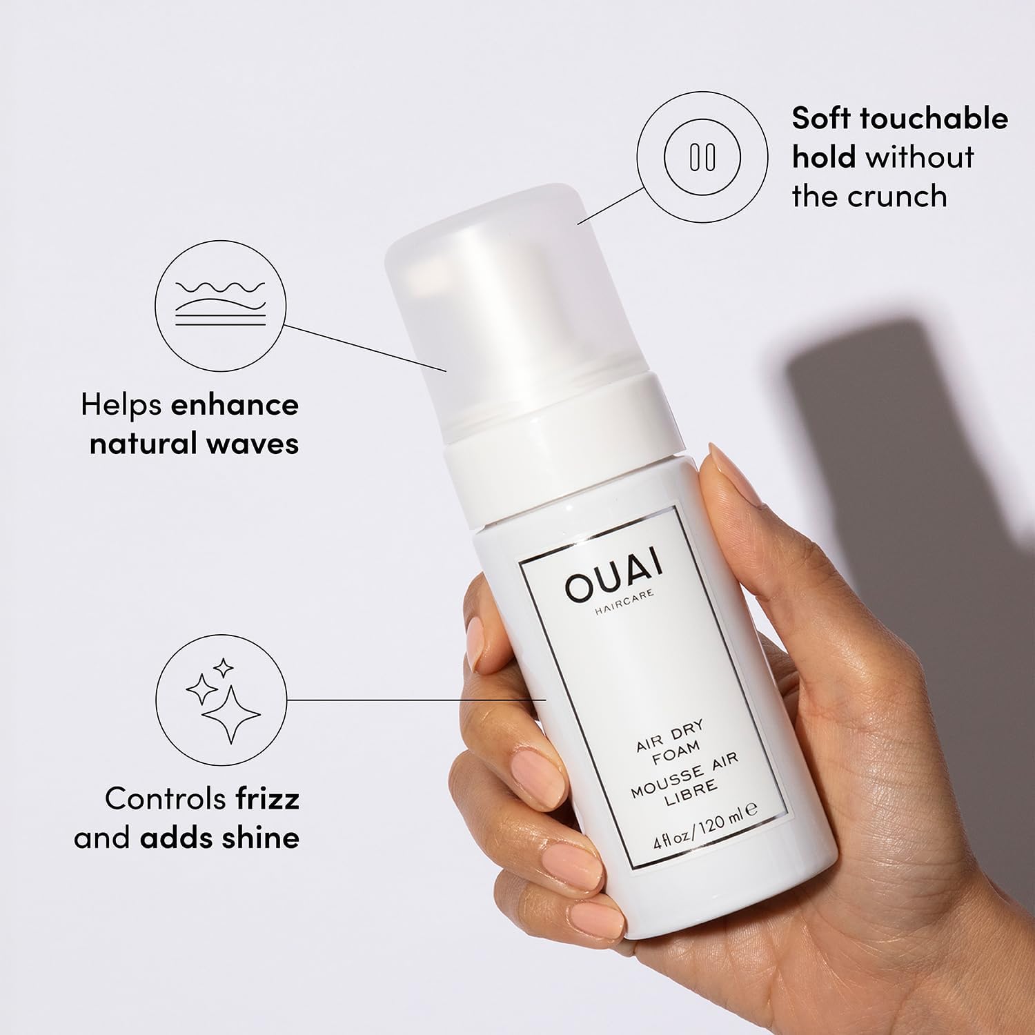 OUAI Air Dry Foam - Lightweight Hair Mousse for Effortless Beach Waves | 120ml