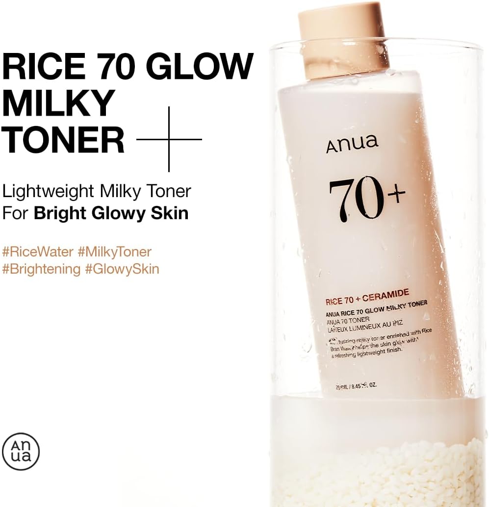 ANUA Rice 70 Glow Milky Toner - Brightening Essence Toner, 250 mL