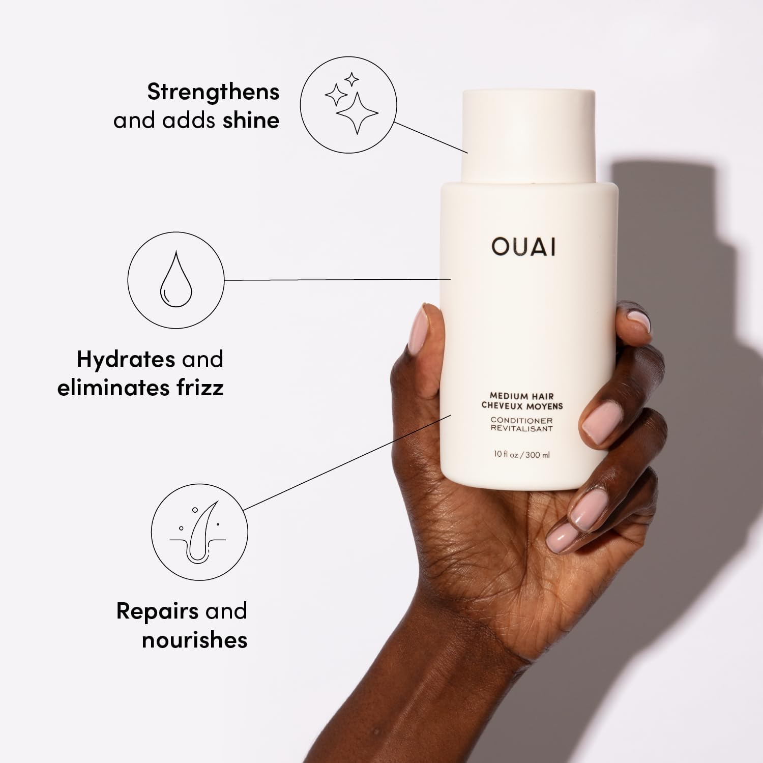 OUAI Medium Shampoo + Conditioner Set - Nourishing Hair Care Duo | 300ml Each