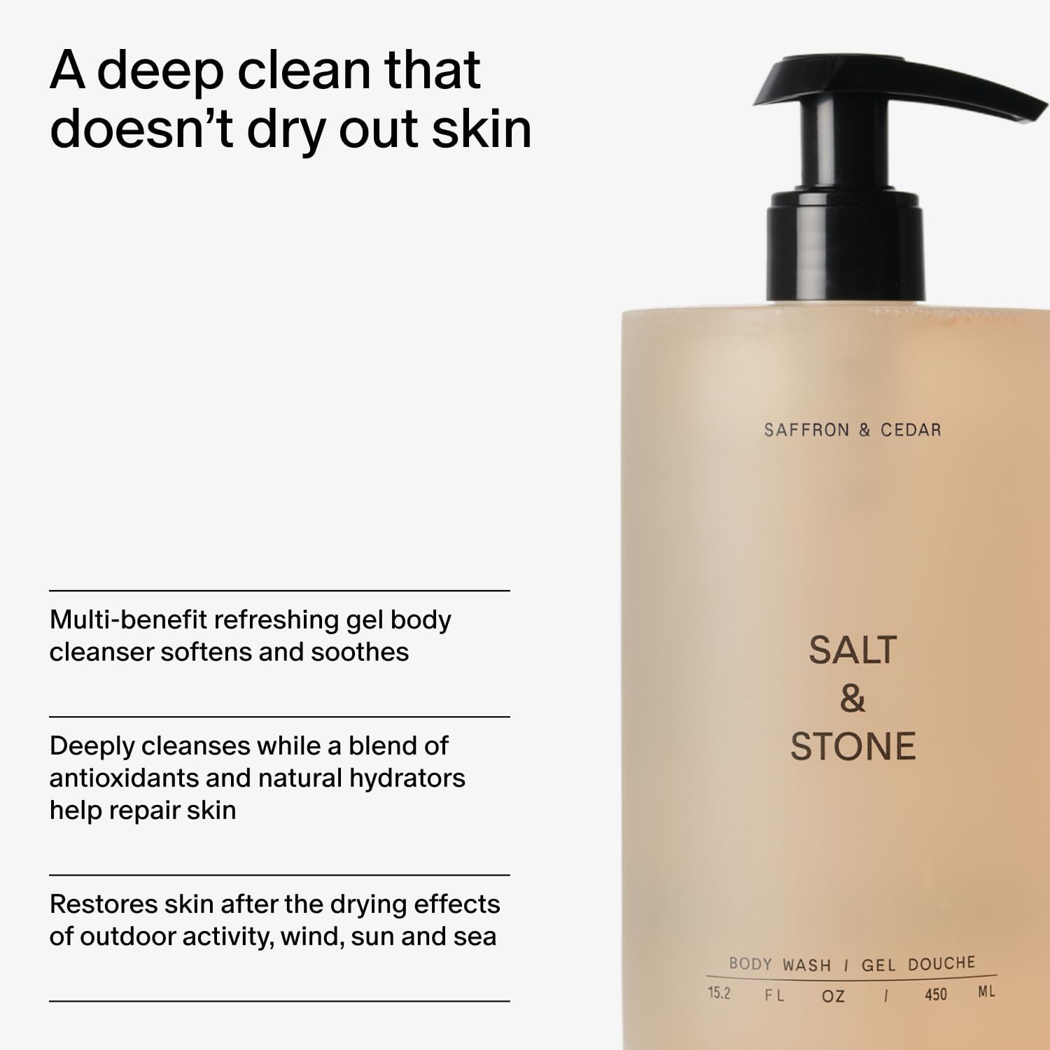 Salt & Stone Body Wash with Antioxidants for Deep Moisture | Saffron and Cedar Refill