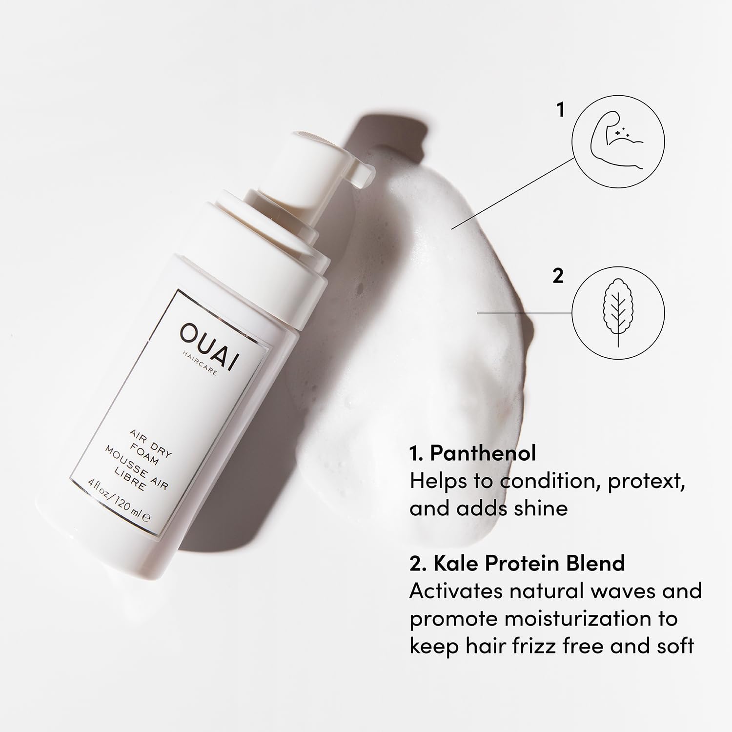 OUAI Air Dry Foam - Lightweight Hair Mousse for Effortless Beach Waves | 120ml