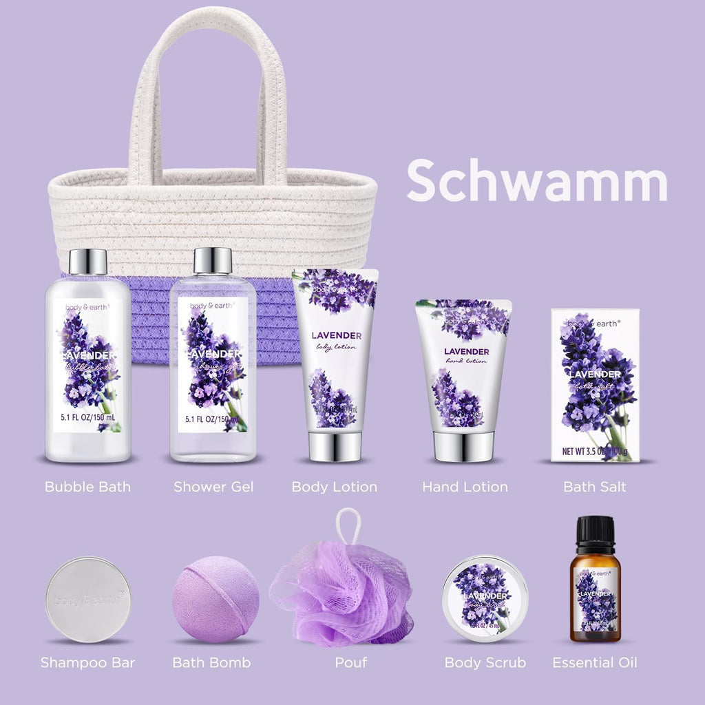 BODY & EARTH Lavender Spa Gift Set - 11 Piece Bath & Body Collection