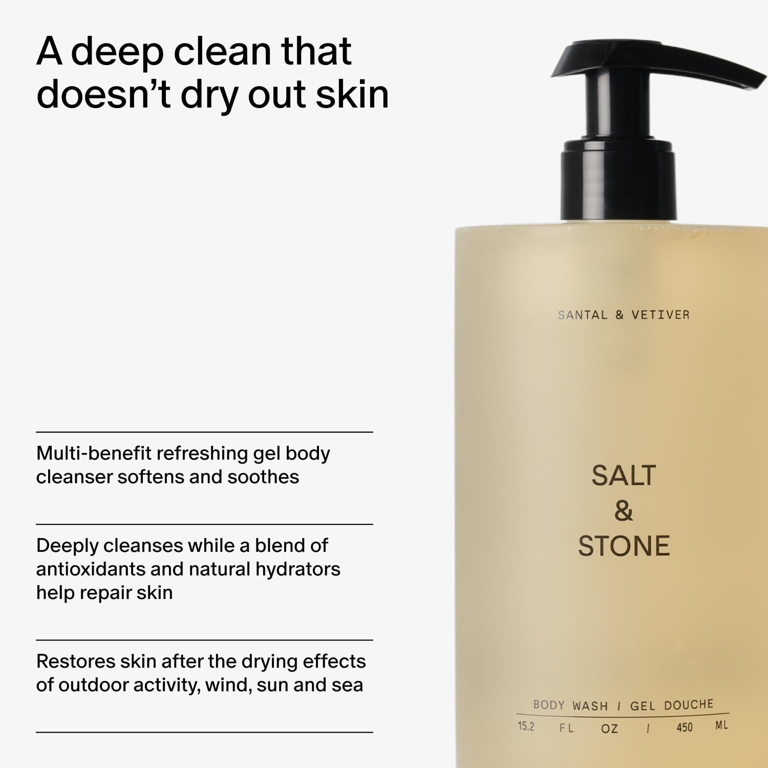 Salt & Stone Body Wash with Antioxidants for Deep Moisture | Sandalwood & Vetiver Refill