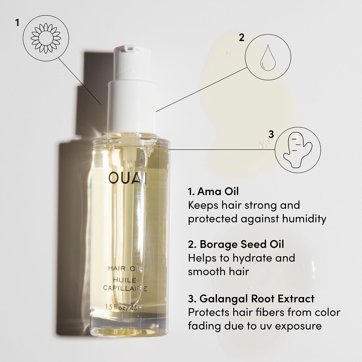 OUAI Hair Oil - Heat Protectant Oil for Frizz Control & Shine | 45ml