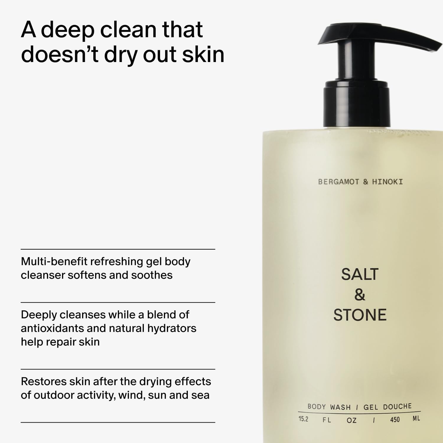 Salt & Stone Body Wash with Antioxidants for Deep Moisture | Bergamot & Hinoki Refill