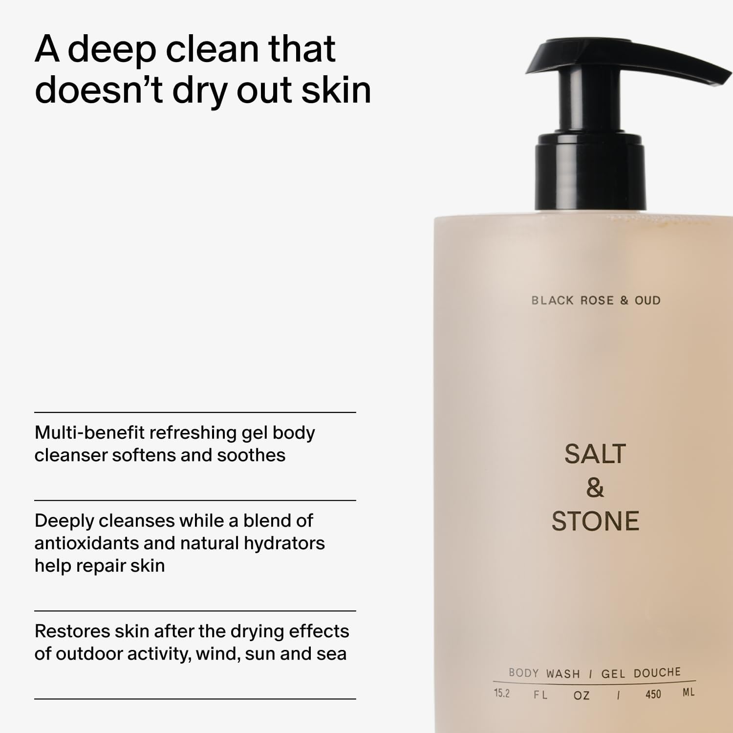 Salt & Stone Body Wash with Antioxidants for Deep Moisture | Black Rose & Oud