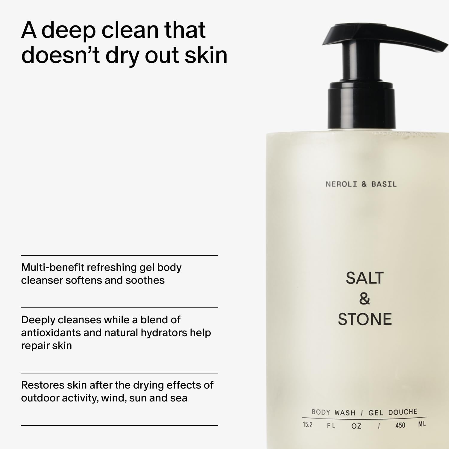 Salt & Stone Body Wash with Antioxidants for Deep Moisture | Neroli & Basil Refill