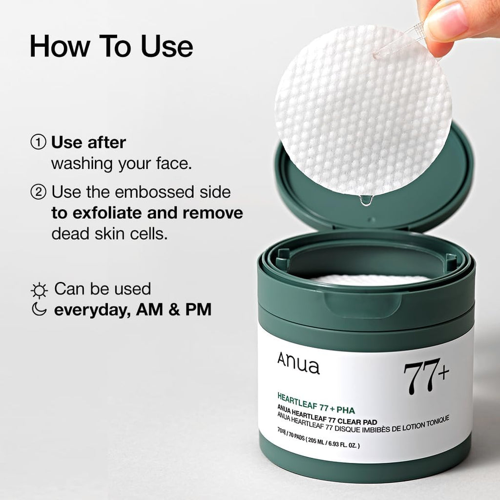 ANUA Heartleaf 77 Toner Pads - Mild Exfoliating Pads for Glass Skin, 70 Pads
