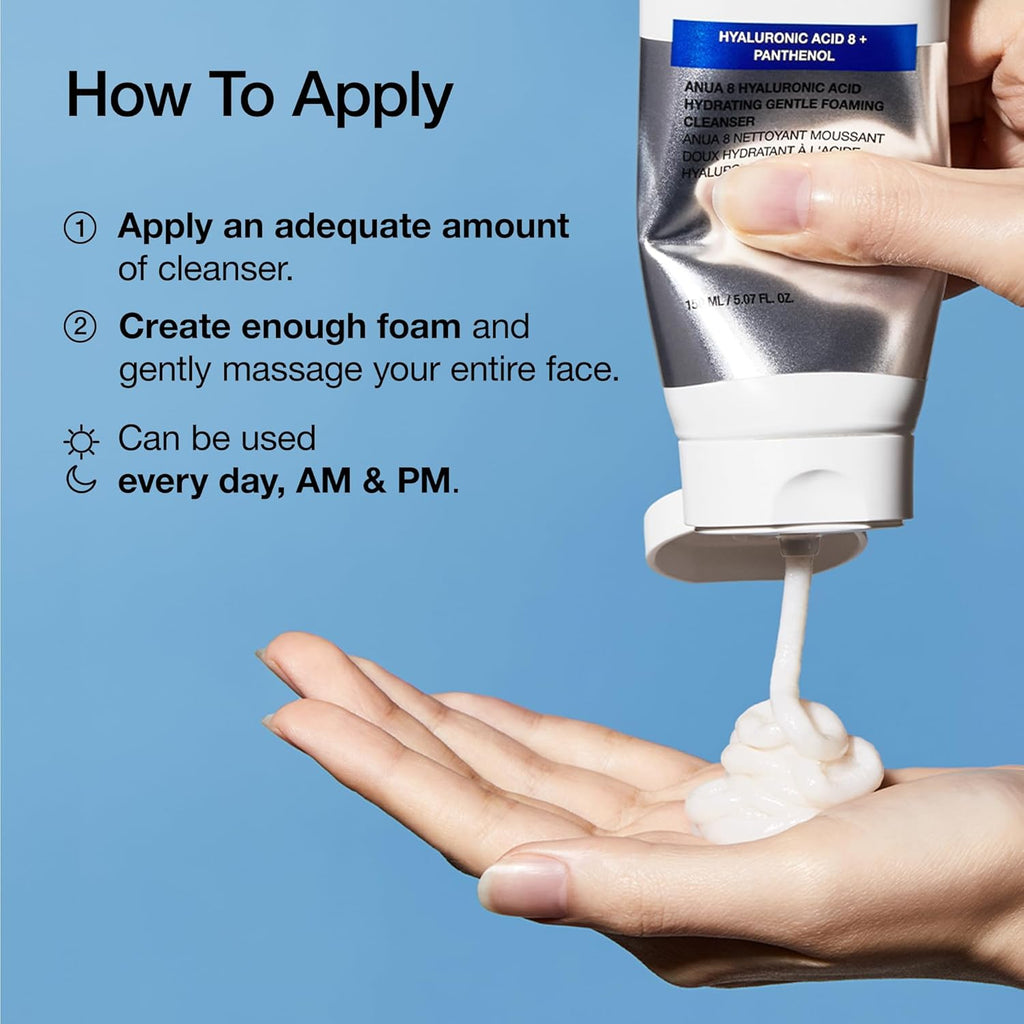 ANUA Hydrating Gentle Foaming Cleanser - Hyaluronic Acid Face Wash, 150 mL