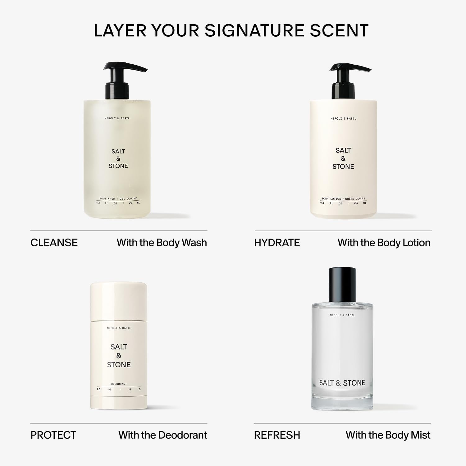 Salt & Stone Body Wash with Antioxidants for Deep Moisture | Neroli & Basil