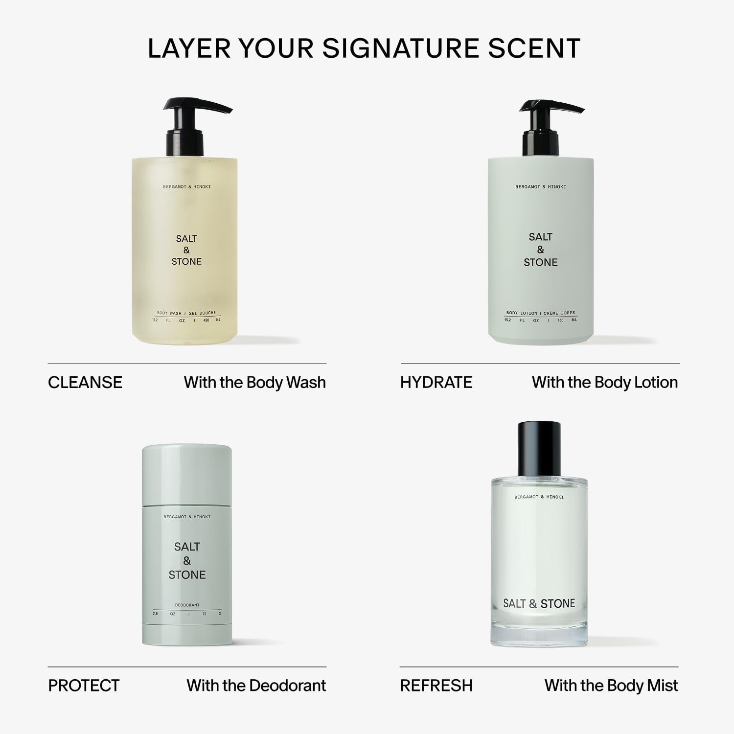 Salt & Stone Body Wash with Antioxidants for Deep Moisture | Bergamot & Hinoki Refill