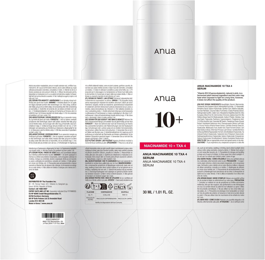 ANUA 10% Niacinamide + 4% TXA Serum - Dark Spot Treatment, 30 mL