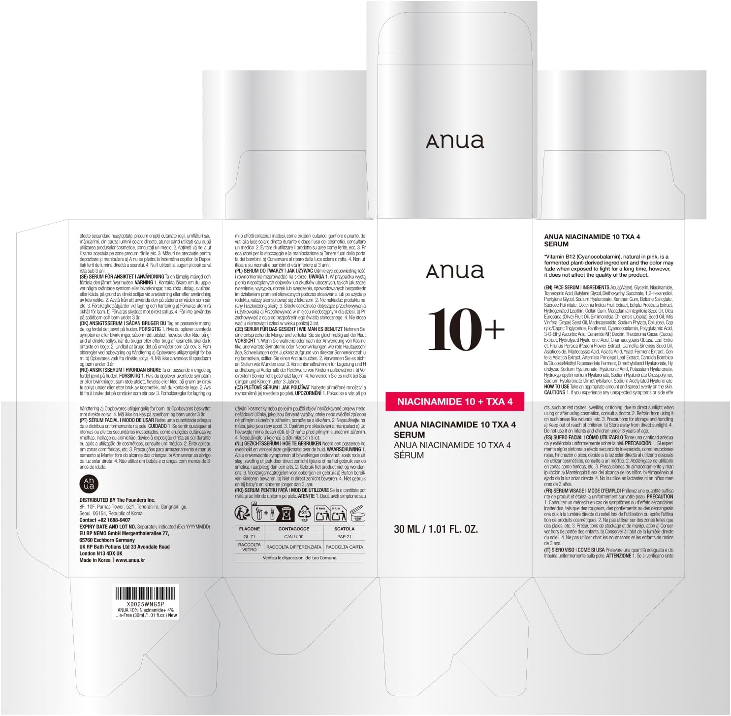 ANUA 10% Niacinamide + 4% TXA Serum - Dark Spot Treatment, 30 mL
