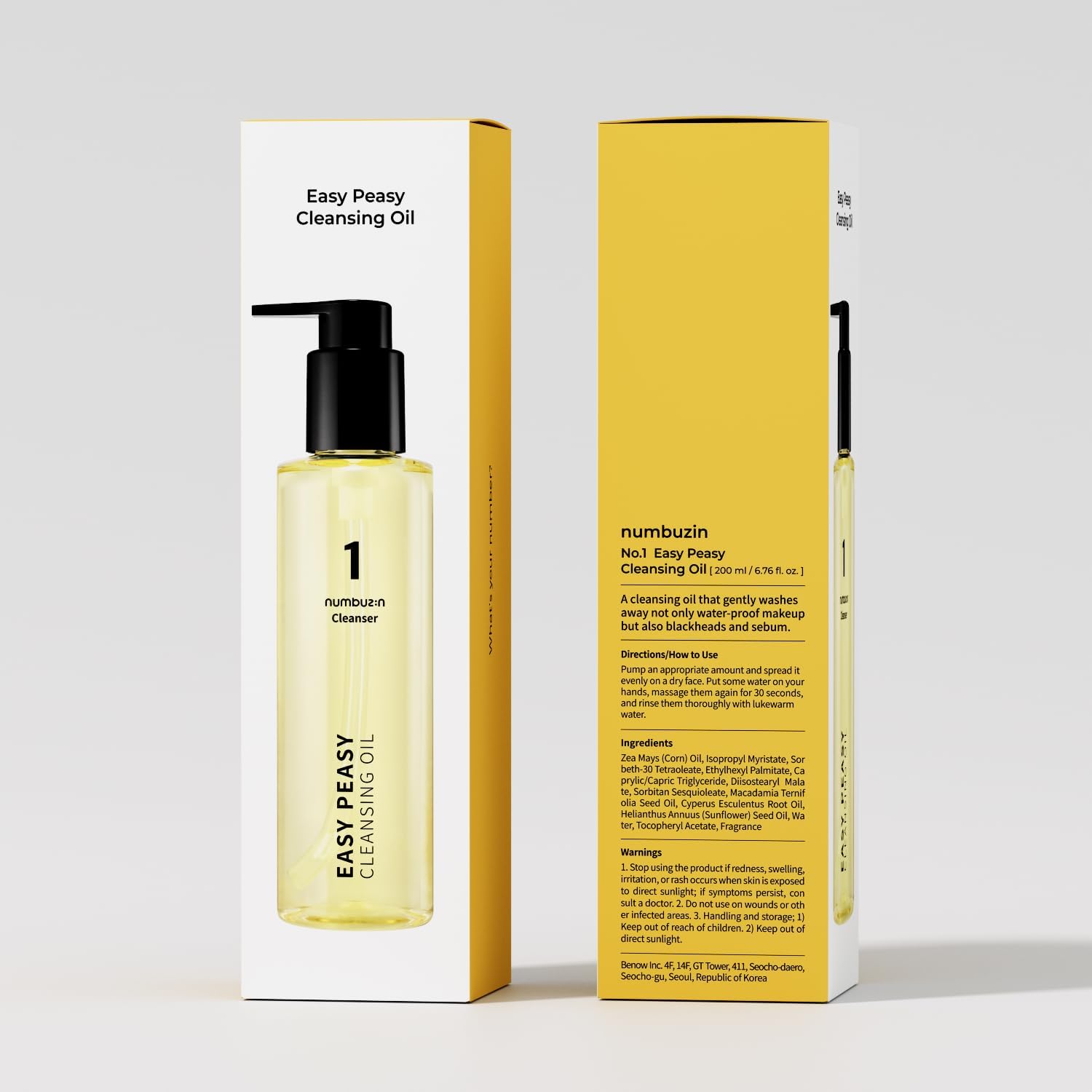 numbuzin No.1 Easy Peasy Cleansing Oil - Makeup Removing Cleanser, 200 mL