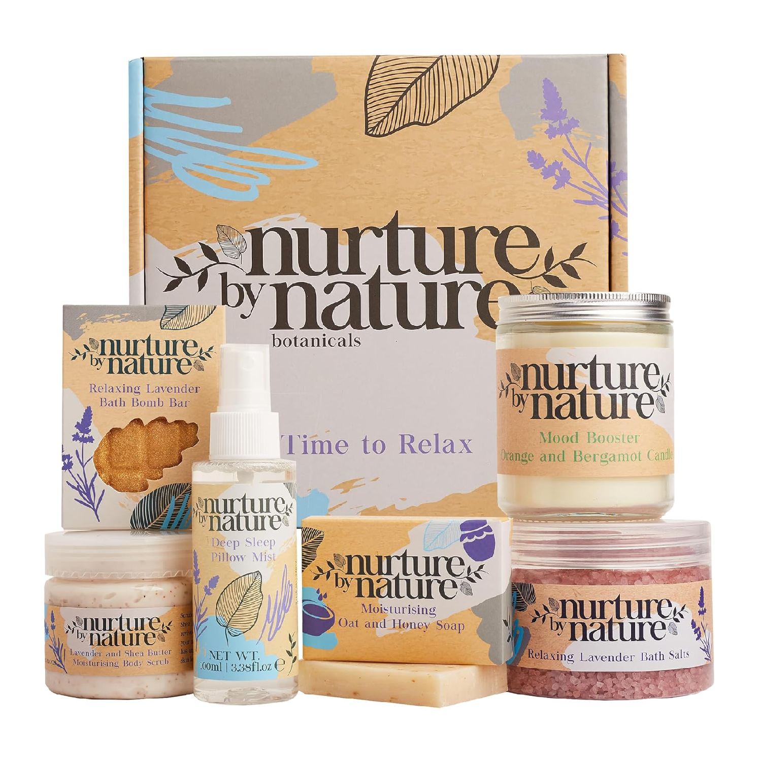 Nurture by Nature Relax & Calm Spa Gift Set - 6 Piece Lavender Collection