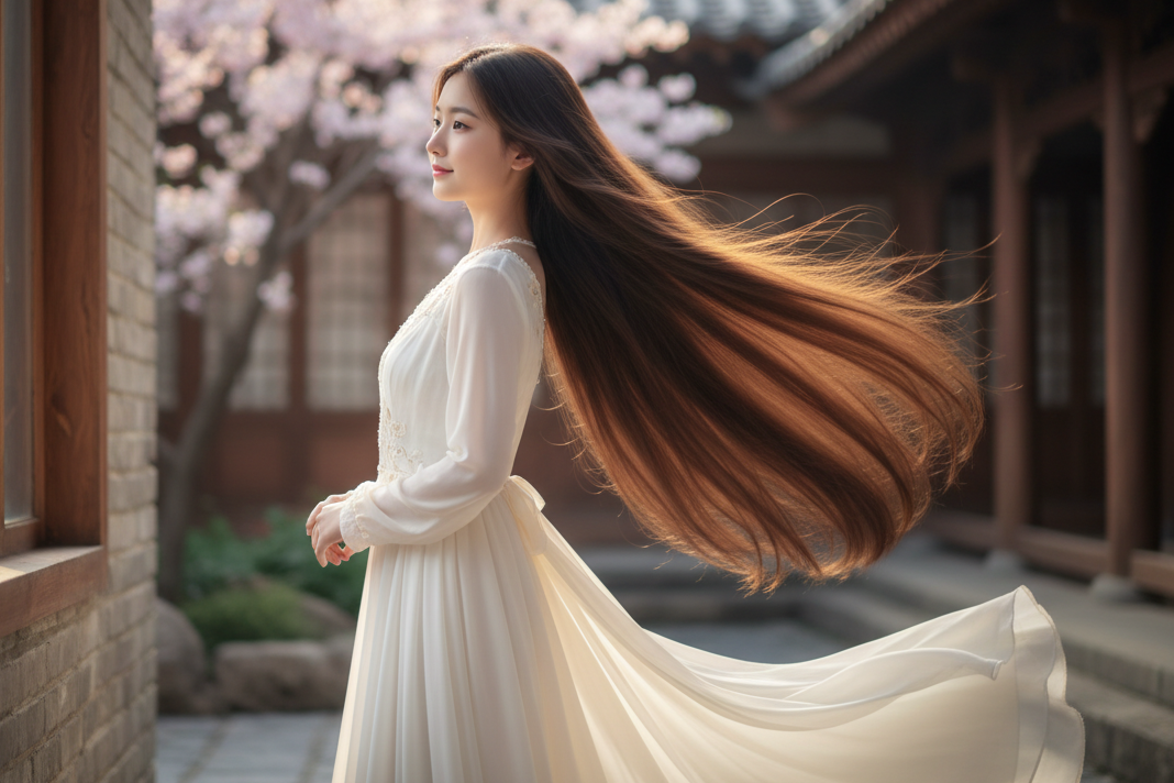 east asain girl with long silky hair